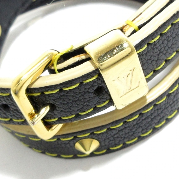Louis Vuitton LV suhali wrap around black leather gold stud bracelet EUC - Picture 9 of 9